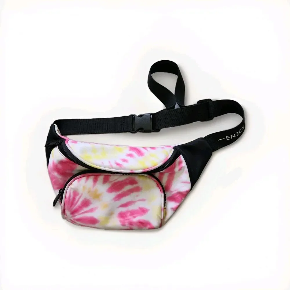 Like Dreams Enjoy The Ride Tie Dye Fanny Pack Pink Yellow White Waist Belt Bag